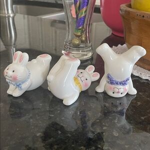 Hallmark Porcelain Easter Tumbing Set of 3 Bunny Figurines